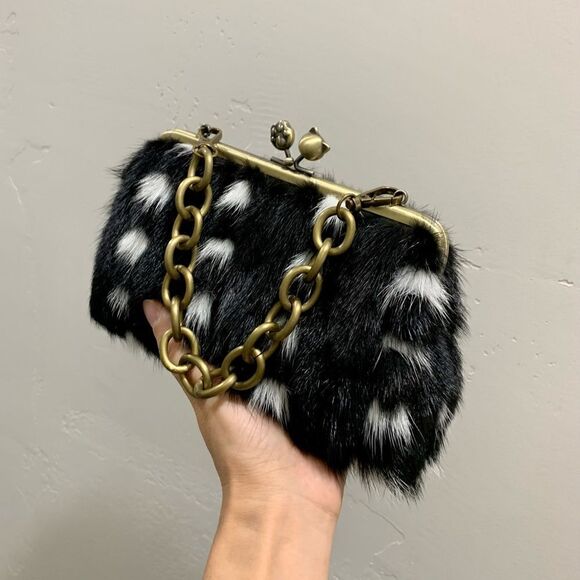 Handmade Real Mink Fur Cute "Cat Paw" Kisslock Wristlet/Shoulder Bag/Crossbody - Picture 9 of 15
